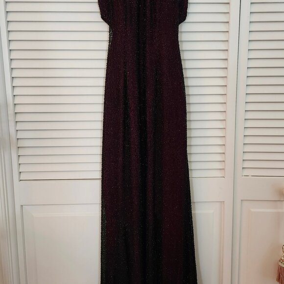 Saks Fifth Ave Beaded Halter Style Gown - Sheer Black W/ Fuchsia Lining - Picture 4 of 6